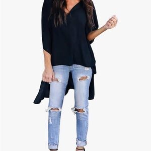 Womens V Neck Asymmetrical High Low Tunic Tops Summer Casual
